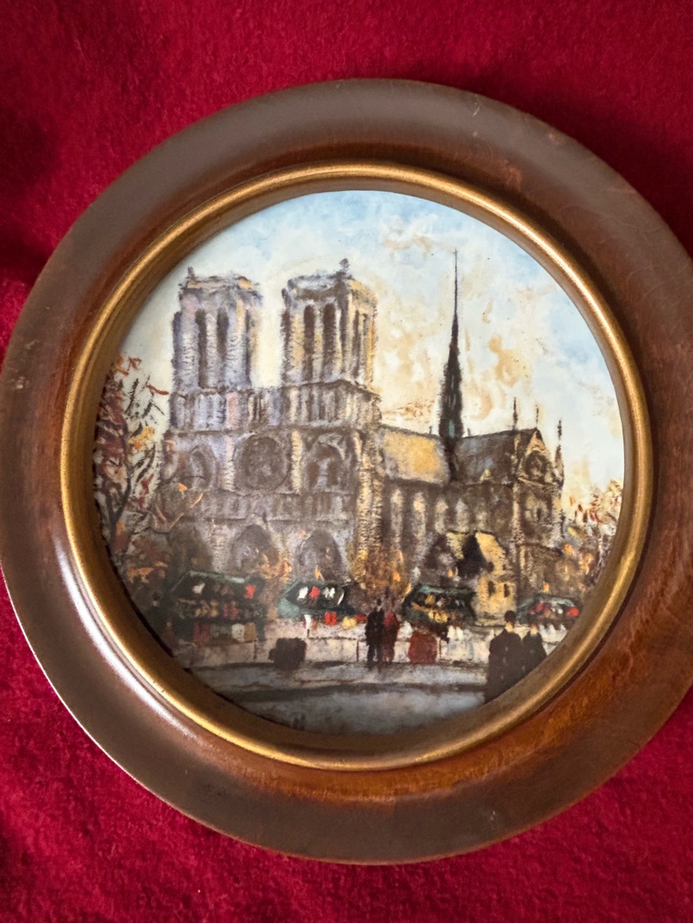 Framed Round Painting of Notre-Dame Cathedral in Soft Neutrals